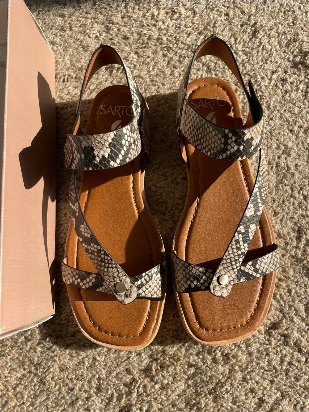 NEVER WORN SARTO By Franco Sarto Snake-Print Black & Tan Slingback Sandals